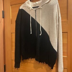 Black and Cream Knit Hoodie